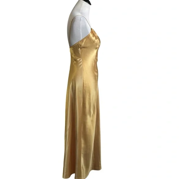 Vtg Victoria's Secret Gold Label Satin Maxi Slip Dress Nightgown Sz Small Gold - Picture 6 of 11
